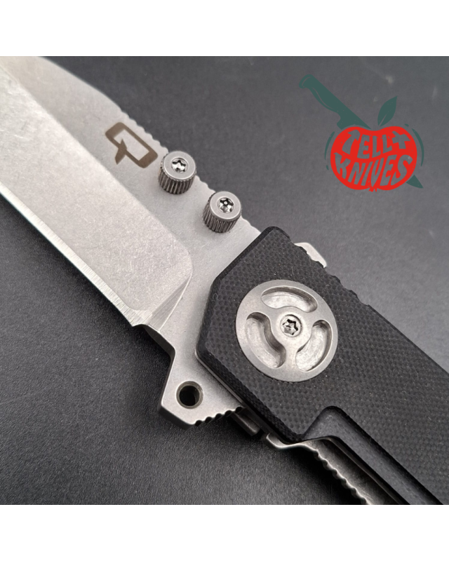 Quartermaster QTR-8 folding knife BD-4P stainless steel stonewash finish black G10 handle framelock