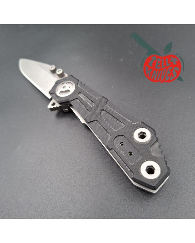 Quartermaster QTR-6 folding knife BD-4P stainless steel stonewash finish black G10 handle framelock