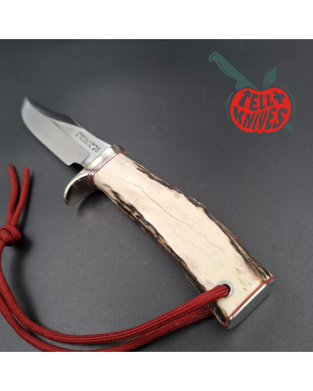 Randall Made Knife Stanaback Special stainless steel blade nickel silver guard stag handle plum leather sheath