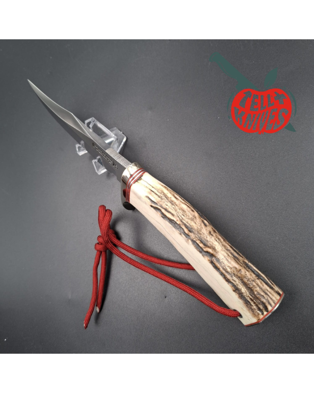 Randall Made Knife Stanaback Special stainless steel blade nickel silver guard stag handle plum leather sheath