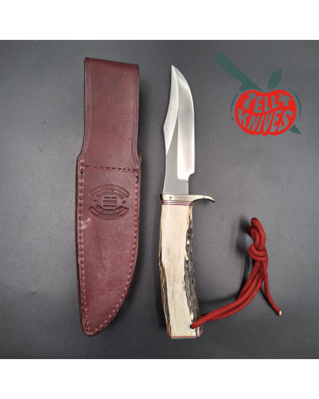 Randall Made Knife Stanaback Special stainless steel blade nickel silver guard stag handle plum leather sheath
