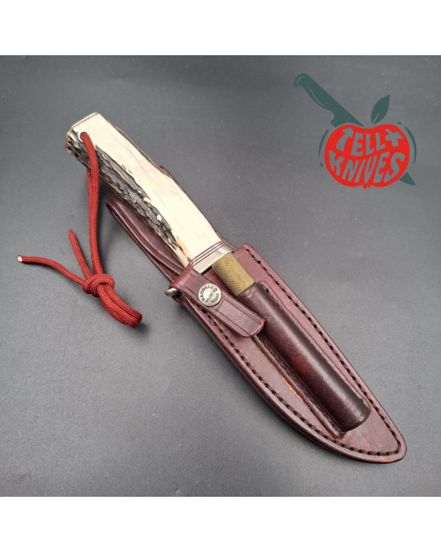 Randall Made Knife Stanaback Special stainless steel blade nickel silver guard stag handle plum leather sheath