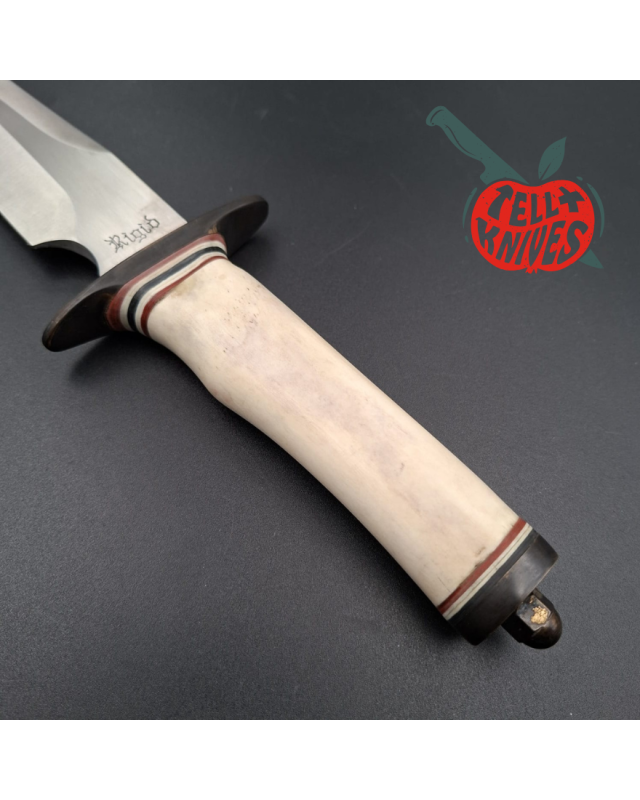 La Grotte du Loup White Bone Fighter forged RG45 japan stainless steel blade brass guard and pommel bone handle