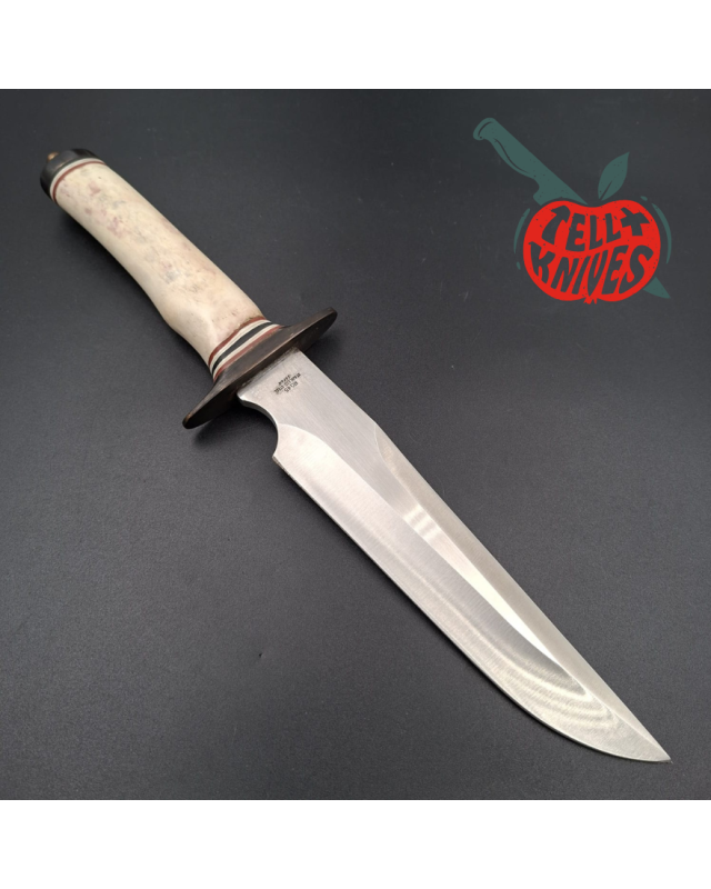 La Grotte du Loup White Bone Fighter forged RG45 japan stainless steel blade brass guard and pommel bone handle