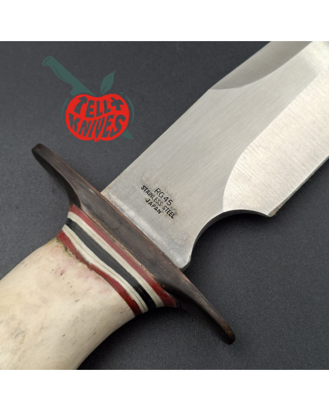 La Grotte du Loup White Bone Fighter forged RG45 japan stainless steel blade brass guard and pommel bone handle