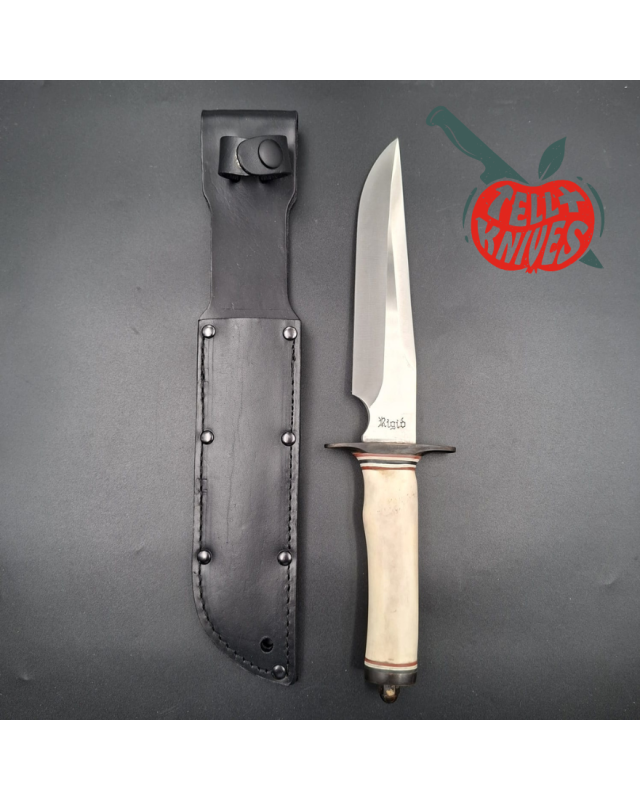 La Grotte du Loup White Bone Fighter forged RG45 japan stainless steel blade brass guard and pommel bone handle