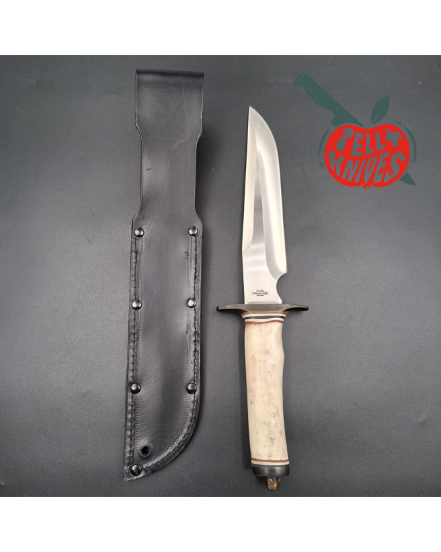 La Grotte du Loup White Bone Fighter forged RG45 japan stainless steel blade brass guard and pommel bone handle