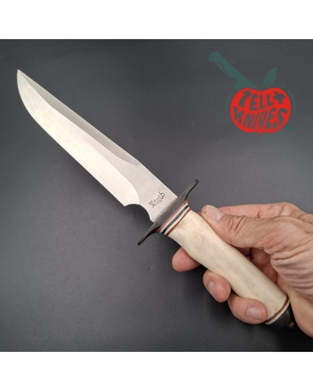 La Grotte du Loup White Bone Fighter forged RG45 japan stainless steel blade brass guard and pommel bone handle