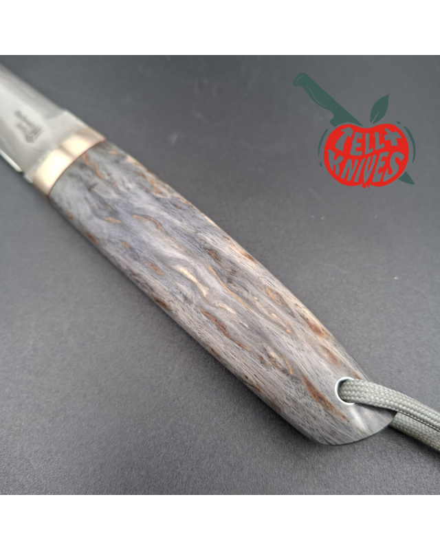 Sergey Shidlovskiy Custom Knives Model Dandy Laminate ELMAX stainless steel silver nickel guard Karelian Birch wood handle