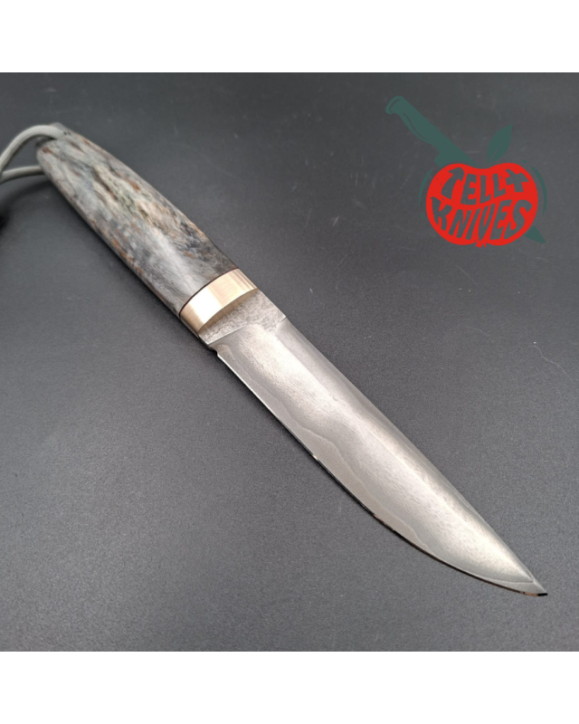 Sergey Shidlovskiy Custom Knives Model Dandy Laminate ELMAX stainless steel silver nickel guard Karelian Birch wood handle