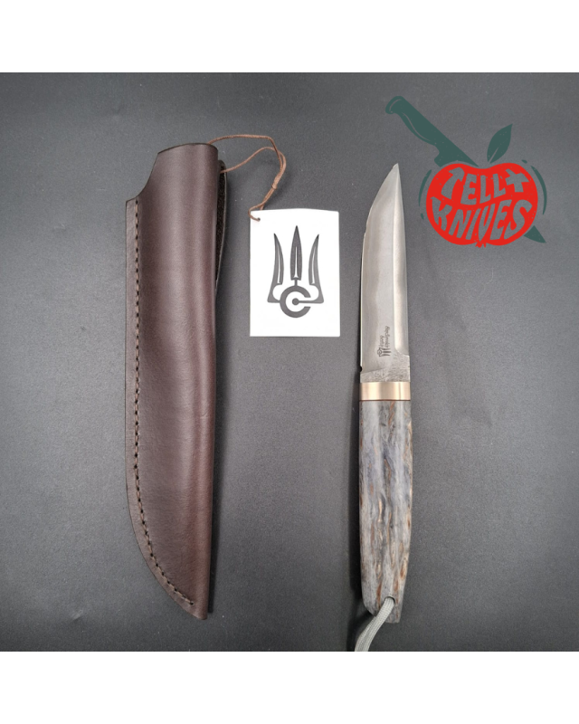 Sergey Shidlovskiy Custom Knives Model Dandy Laminate ELMAX stainless steel silver nickel guard Karelian Birch wood handle