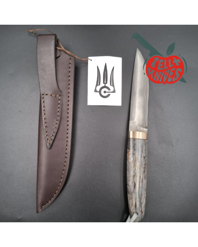 Sergey Shidlovskiy Custom Knives Model Dandy Laminate ELMAX stainless steel silver nickel guard Karelian Birch wood handle