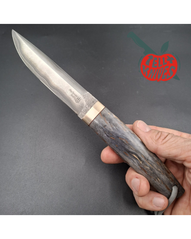 Sergey Shidlovskiy Custom Knives Model Dandy Laminate ELMAX stainless steel silver nickel guard Karelian Birch wood handle
