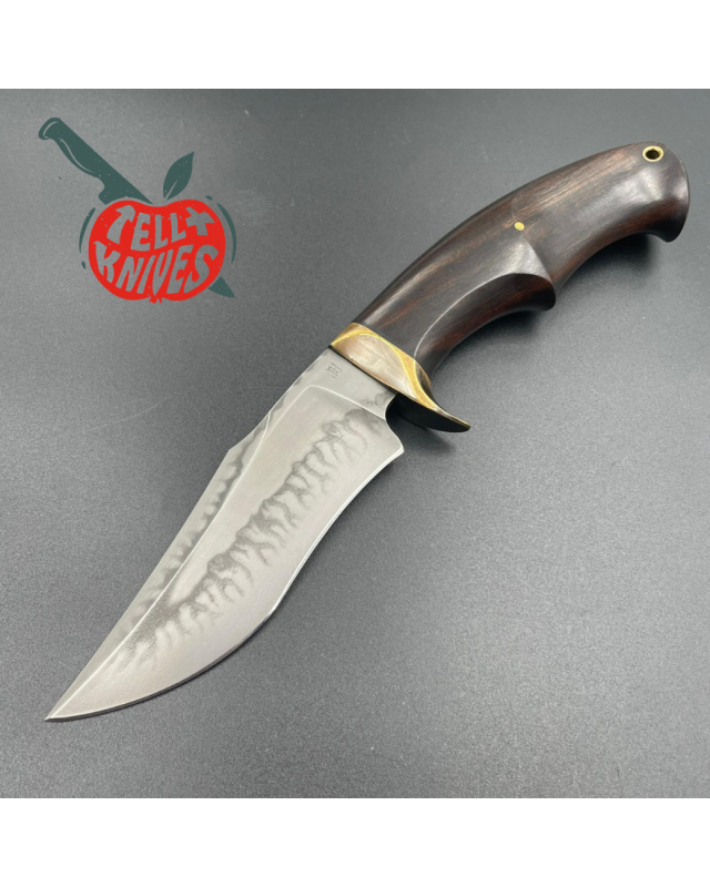Jan Hafinec Custom Knife Fixed Blade Hunter C105 Carbon Steel brass guard ironwood handle leather sheath
