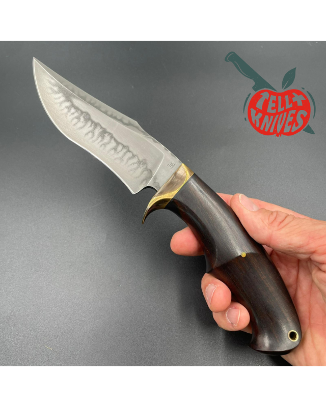 Jan Hafinec Custom Knife Fixed Blade Hunter C105 Carbon Steel brass guard ironwood handle leather sheath