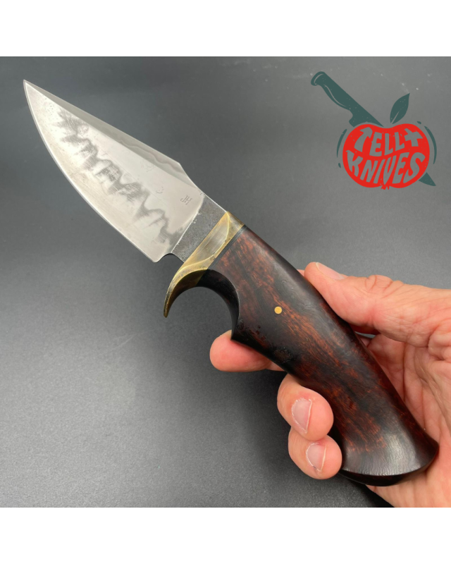 Jan Hafinec Custom Knife Fixed Blade Compact Hunter C105 Carbon Steel brass guard ironwood handle leather sheath