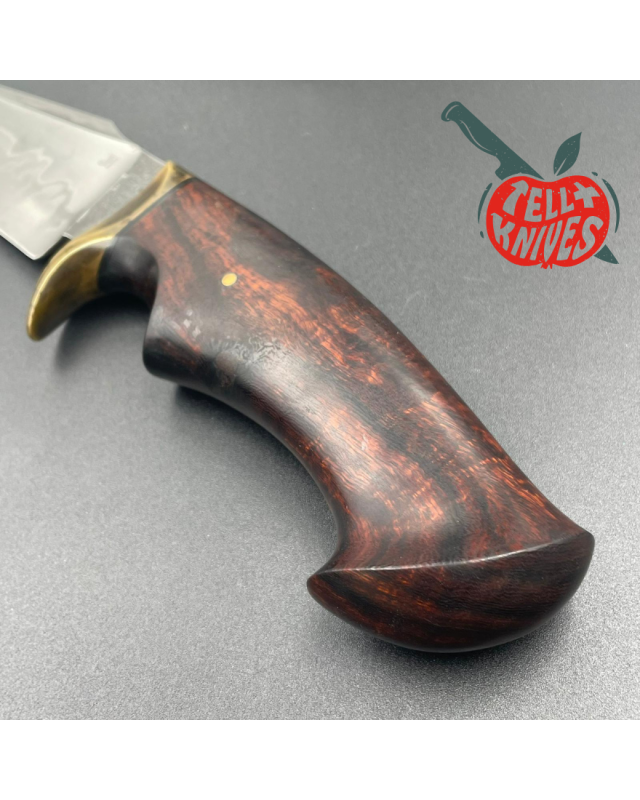 Jan Hafinec Custom Knife Fixed Blade Compact Hunter C105 Carbon Steel brass guard ironwood handle leather sheath