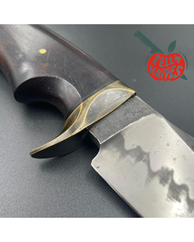 Jan Hafinec Custom Knife Fixed Blade Compact Hunter C105 Carbon Steel brass guard ironwood handle leather sheath