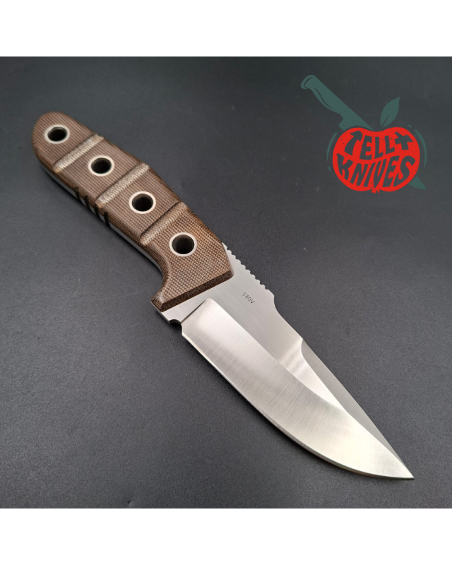 Sibert 2021 Free Radical 2 hollow grind full tang S30V stainless steel satin finish fixed blade brown micarta handle