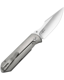 Kizer Harpoon Fold Framelock Stonewash Satin Elmax Steel Blade Gray Titanium Handle
