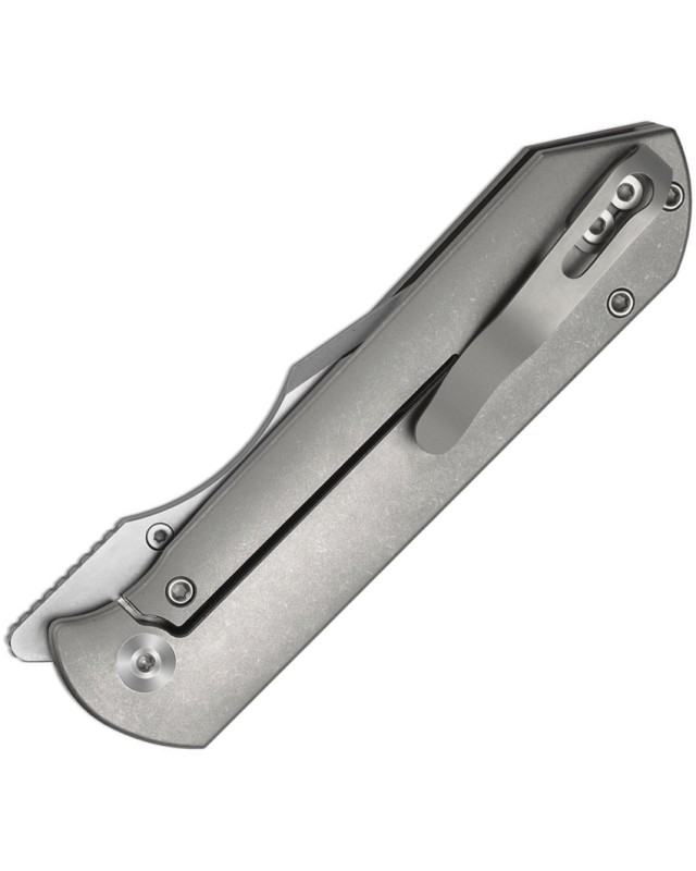 Kizer Harpoon Fold Framelock Stonewash Satin Elmax Steel Blade Gray Titanium Handle