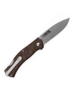 Casström Lars Falt EDC Lockback Satin 14C28N Steel Blade Brown Paperstone Handle