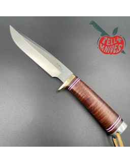 Hattori fixed blade HA6 All Purpose Hunter AUS-6 stainless steel brass guard stacked leather handle black leather sheath