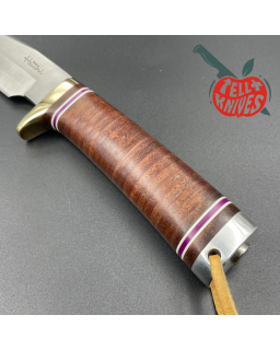 Hattori fixed blade HA6 All Purpose Hunter AUS-6 stainless steel brass guard stacked leather handle black leather sheath