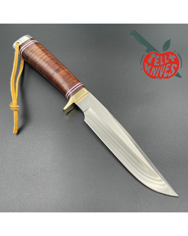 Hattori fixed blade HA6 All Purpose Hunter AUS-6 stainless steel brass guard stacked leather handle black leather sheath