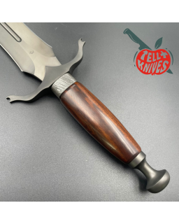 Michal Komorovsky Hunting Dagger Sleipner steel black DLC coating Arizona Ironwood handle brown leather sheath