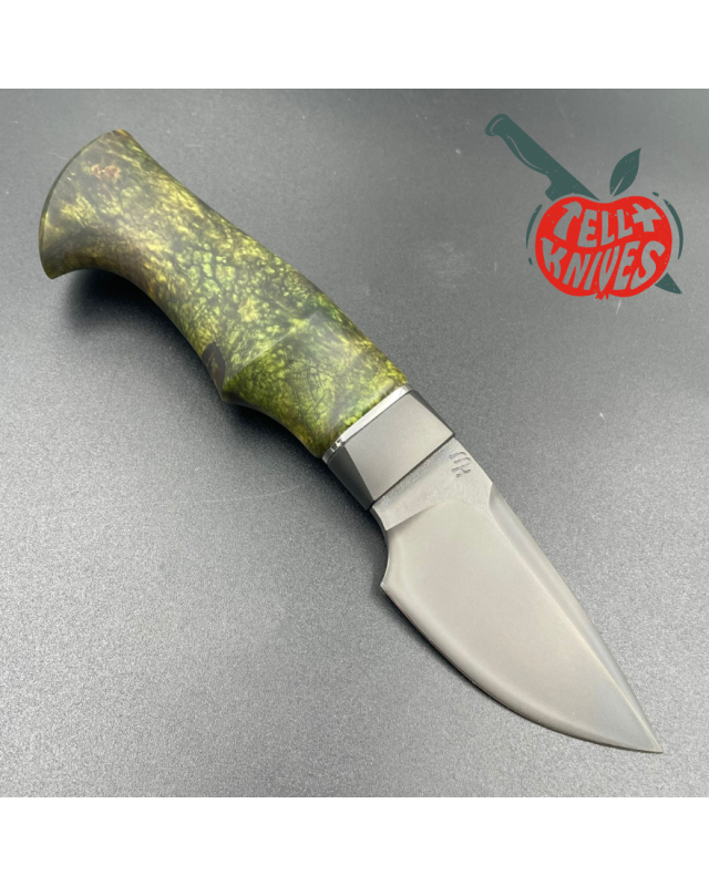Michal Komorovsky Neck Knife M390 steel black DLC coating stabilized maple wood handle black leather sheath