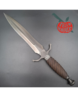 Michal Komorovsky Hunting Dagger Sleipner steel black DLC coating Wenge wood handle black leather sheath [duplicated]