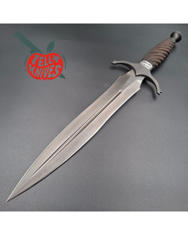 Michal Komorovsky Hunting Dagger Sleipner steel black DLC coating Wenge wood handle black leather sheath [duplicated]