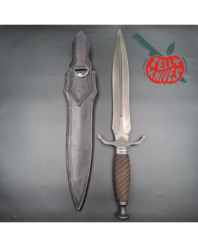 Michal Komorovsky Hunting Dagger Sleipner steel black DLC coating Wenge wood handle black leather sheath [duplicated]