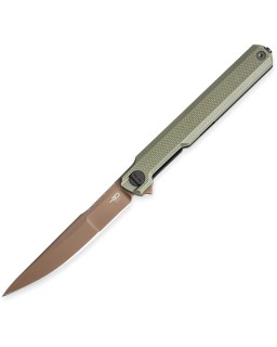 Bestech Duoz Linerlock Gold PVD 14C28N Steel Blade Green G10 Handle