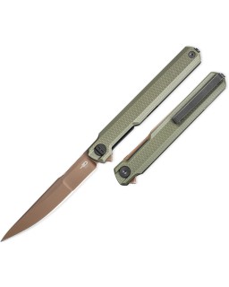 Bestech Duoz Linerlock Gold PVD 14C28N Steel Blade Green G10 Handle