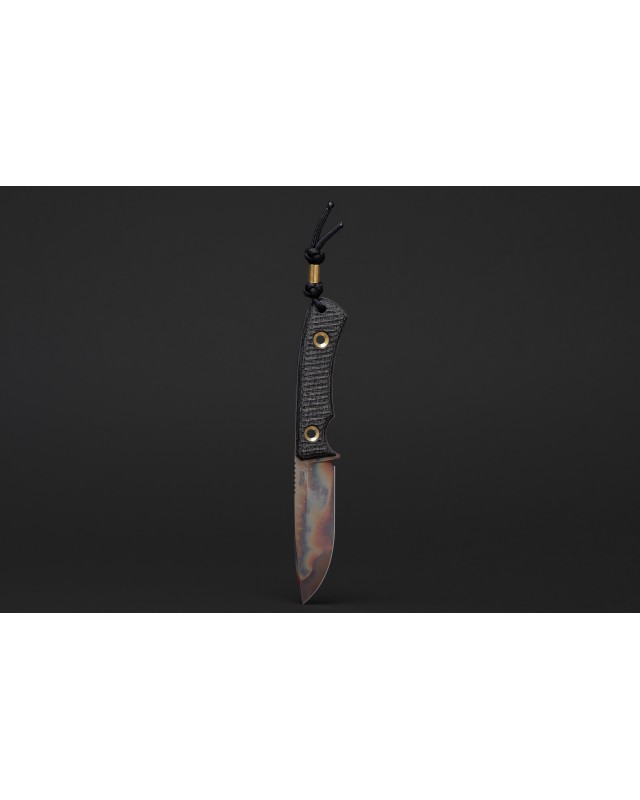 TRC Knives Polheim CPM-MagnaCut steel post-apocalyptic Finish black burlap Micarta handle black kydex