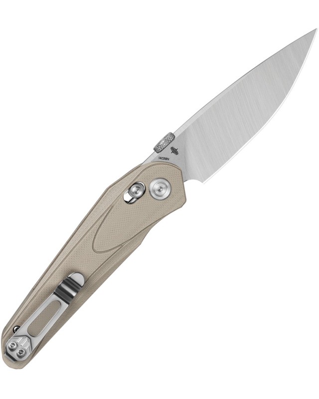 Bestech Mothus Crossbar Lock Stonewash Satin 14C28N Sandvik Steel Blade Tan G10 Handle