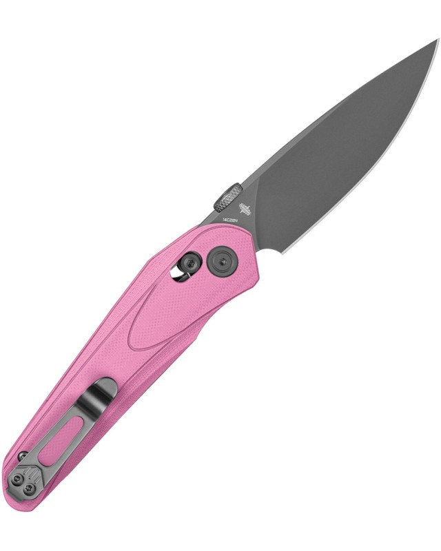 Bestech Mothus Crossbar Lock Black PVD 14C28N Sandvik Steel Blade Pink G10 Handle