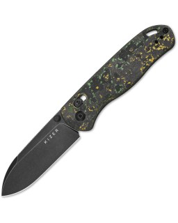 Kizer Drop Bear Clutch Lock Black Stonewash S45VN Steel Blade Yellow Black Carbon Fiber Handle