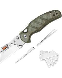 Kizer C01C Uti 2 Button Lock 5Cr15MoV Steel Blade Green Micarta Handle