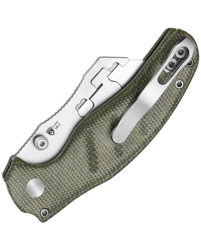 Kizer C01C Uti 2 Button Lock 5Cr15MoV Steel Blade Green Micarta Handle