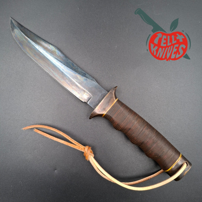 La Grotte du Loup MACV SOG Fighter SF forged carbon steel blade brass guard and pommel stacked leather handle with box
