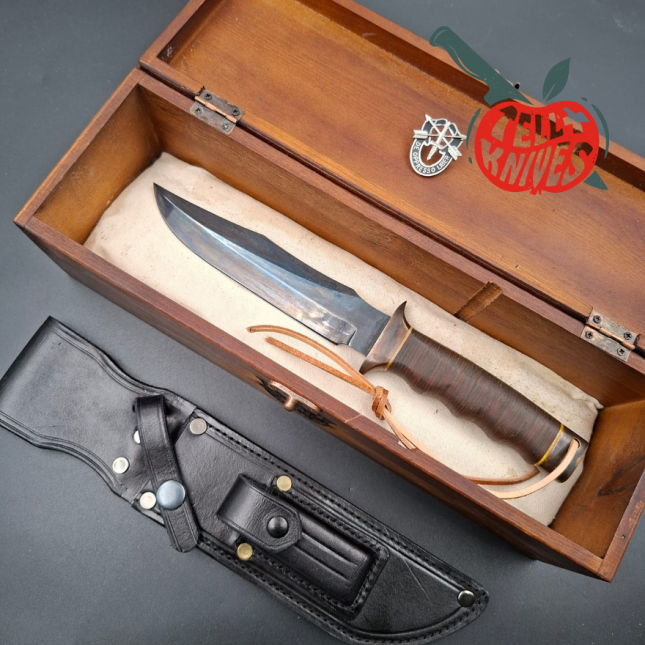 La Grotte du Loup MACV SOG Fighter SF forged carbon steel blade brass guard and pommel stacked leather handle with box