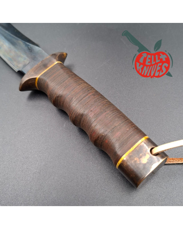 La Grotte du Loup MACV SOG Fighter SF forged carbon steel blade brass guard and pommel stacked leather handle with box