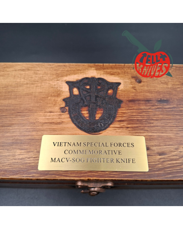 La Grotte du Loup MACV SOG Fighter SF forged carbon steel blade brass guard and pommel stacked leather handle with box