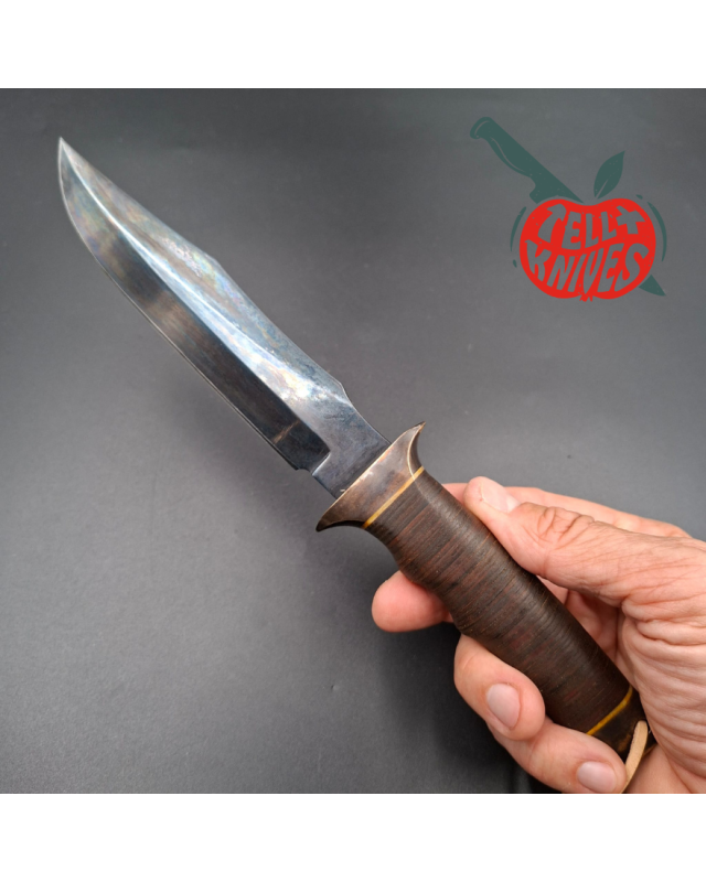La Grotte du Loup MACV SOG Fighter SF forged carbon steel blade brass guard and pommel stacked leather handle with box