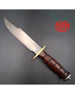 La Grotte du Loup Custom Fighting Knife forged carbon steel blade AL MAR Grunt stacked leather handle