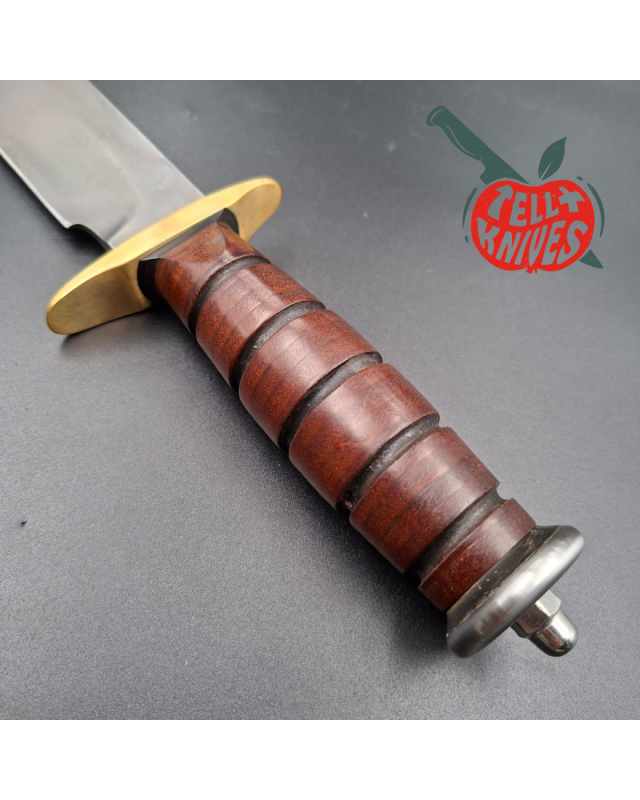 La Grotte du Loup Custom Fighting Knife forged carbon steel blade AL MAR Grunt stacked leather handle