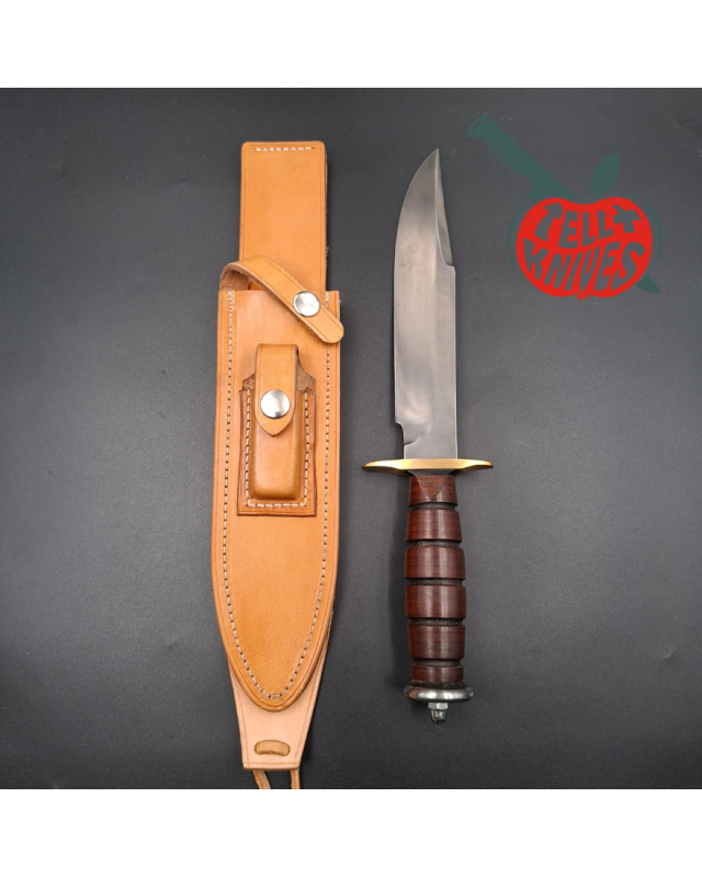 La Grotte du Loup Custom Fighting Knife forged carbon steel blade AL MAR Grunt stacked leather handle